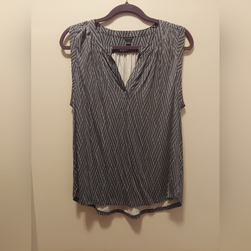 Ann Taylor Top Women's Bluish Grey Geometric Print Sleeveless Tank Large